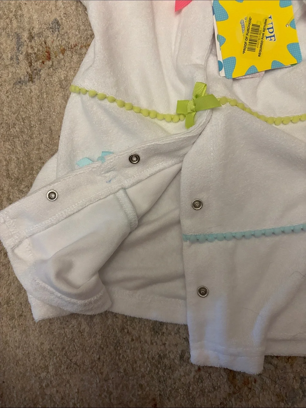 Little Me White Hooded Terry Top with Pink, Lime & Blue Bows